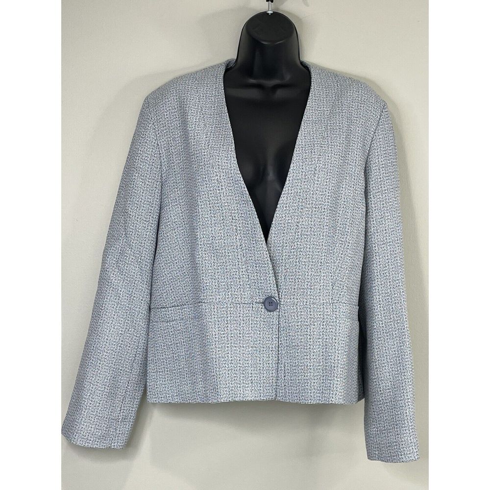 Pendleton Women Virgin Wool White Black Blue L/S Button Front Blazer‎ size 14.